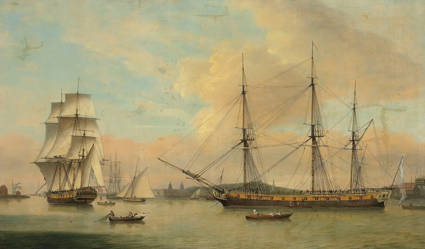 The Monsieur In Two Positions Off Deptford Dockyard With Greenwich Beyond