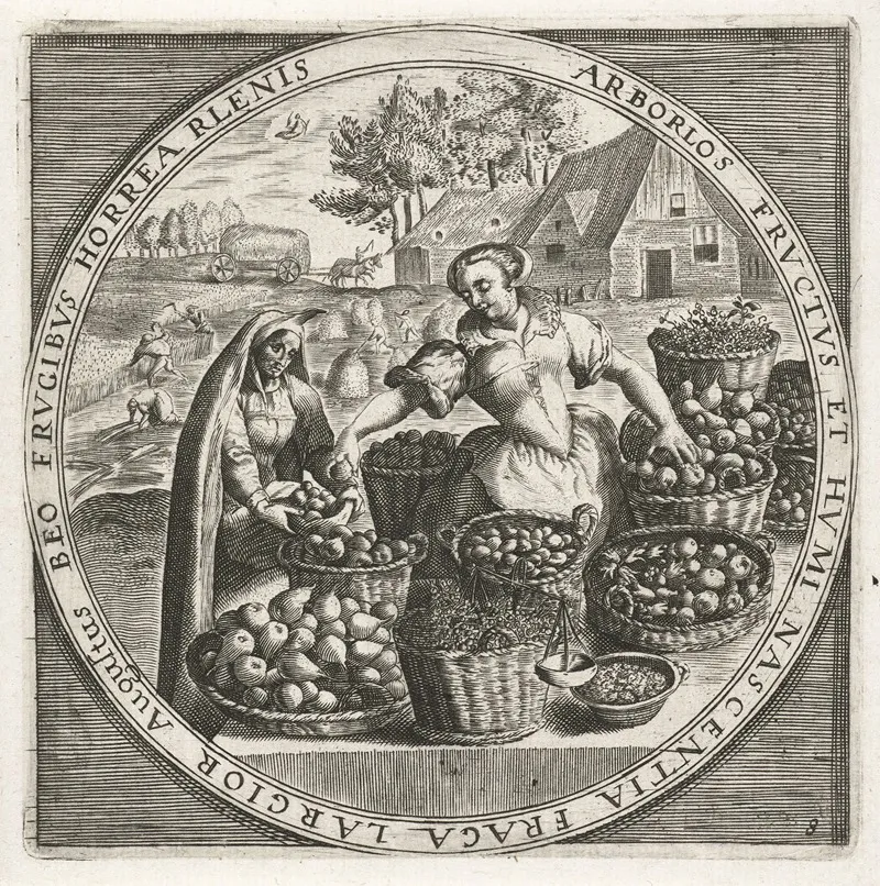 The Month Of August Fruit Seller Wall Art by Crispijn van de Passe the Elder - High-Resolution Digital Print