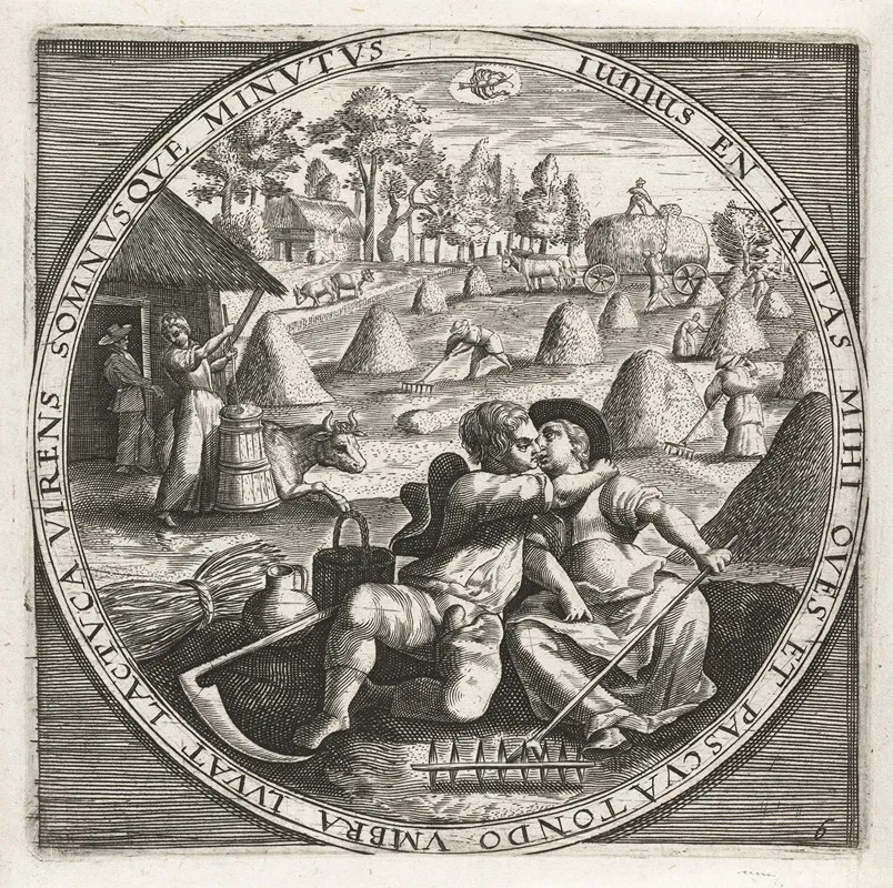 The Month Of June Haymaking Wall Art by Crispijn van de Passe the Elder - High-Resolution Digital Print