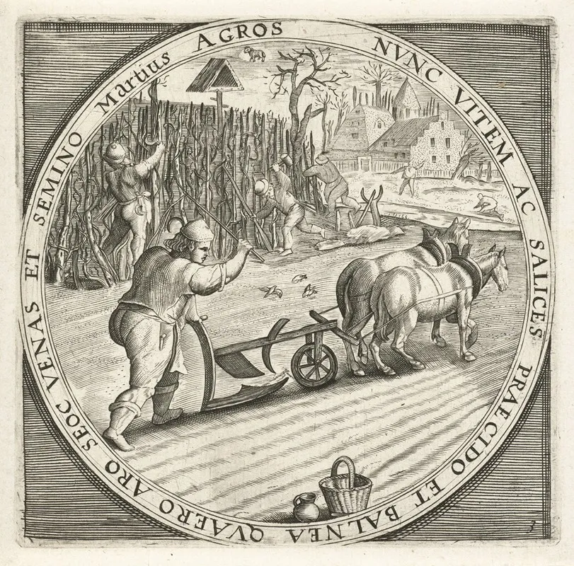 The Month Of March Plowing Wall Art by Crispijn van de Passe the Elder - High-Resolution Digital Print
