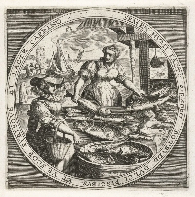 The Month Of September Fishmonger Wall Art by Crispijn van de Passe the Elder - High-Resolution Digital Print