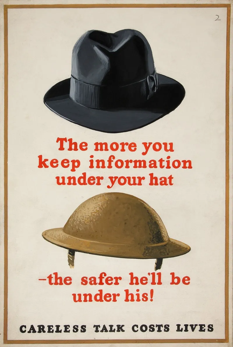 The More You Keep Information Under Your Hat The Safer Hell Be Under His Careless Talk Costs Lives