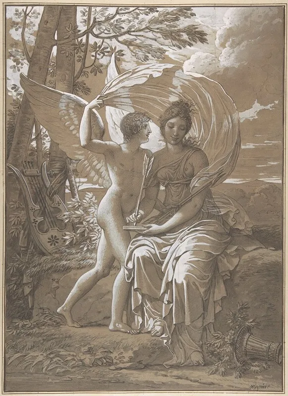 The Muse Erato Writing Verses Inspired By Love Wall Art by Charles Meynier - High-Resolution Digital Print
