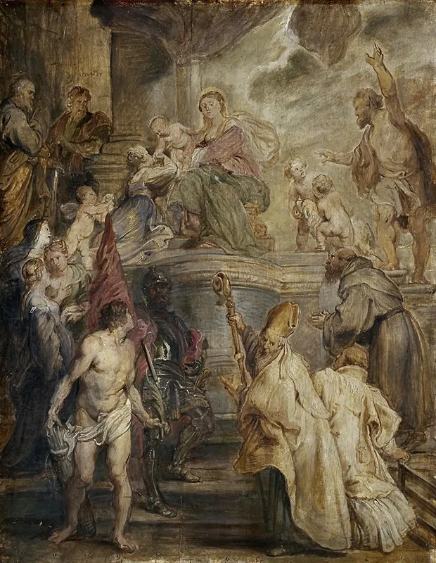 The Mystic Marriage Of St Catherine Colour Sketch For The Altar Of The Church Of The Augustinian Fathers In Antwerp Wall Art by Peter Paul Rubens - High-Resolution Digital Print
