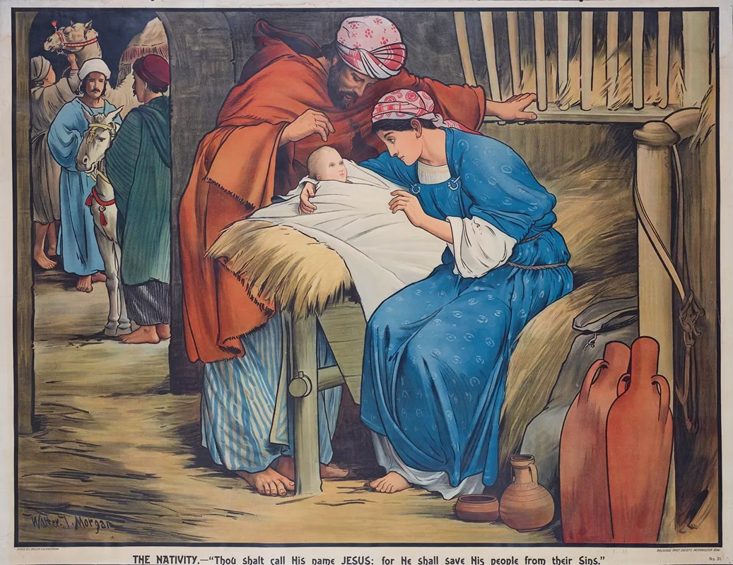 The Nativity Thou Shalt Call His Name Jesus For He Shall Save His People From Their Sins Wall Art by Walter Jenks Morgan - High-Resolution Digital Print