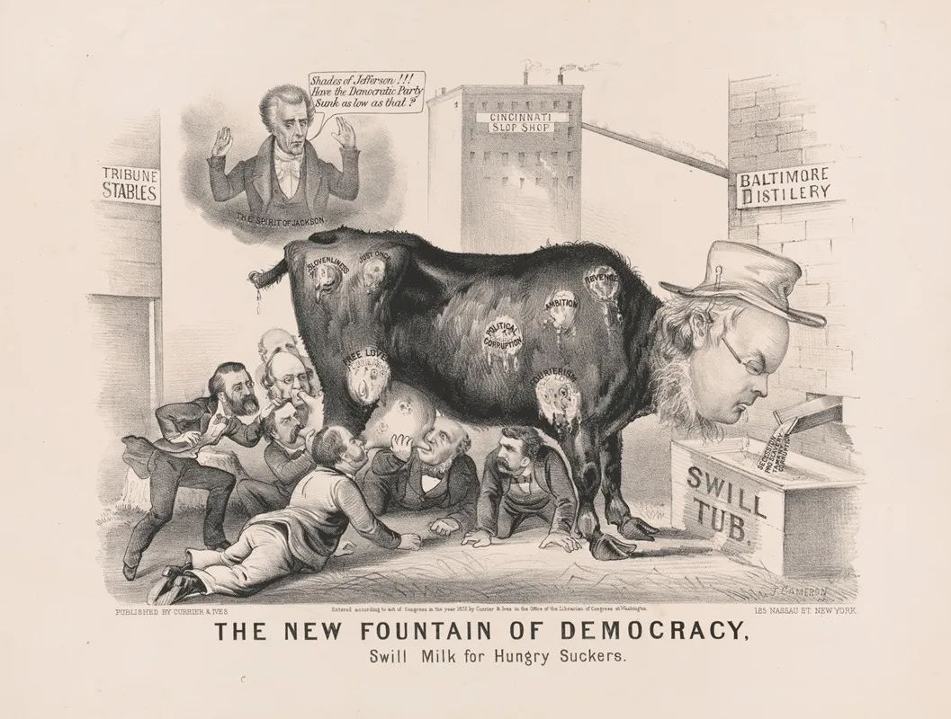 The New Fountain Of Democracy Swill Milk For Hungry Suckers Wall Art by John Cameron - High-Resolution Digital Print