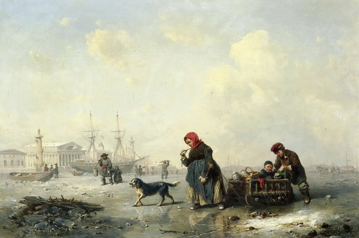 The Newa At St Petersburg Leningrad In The Winter Wall Art by Theodor Hildebrandt - High-Resolution Digital Print