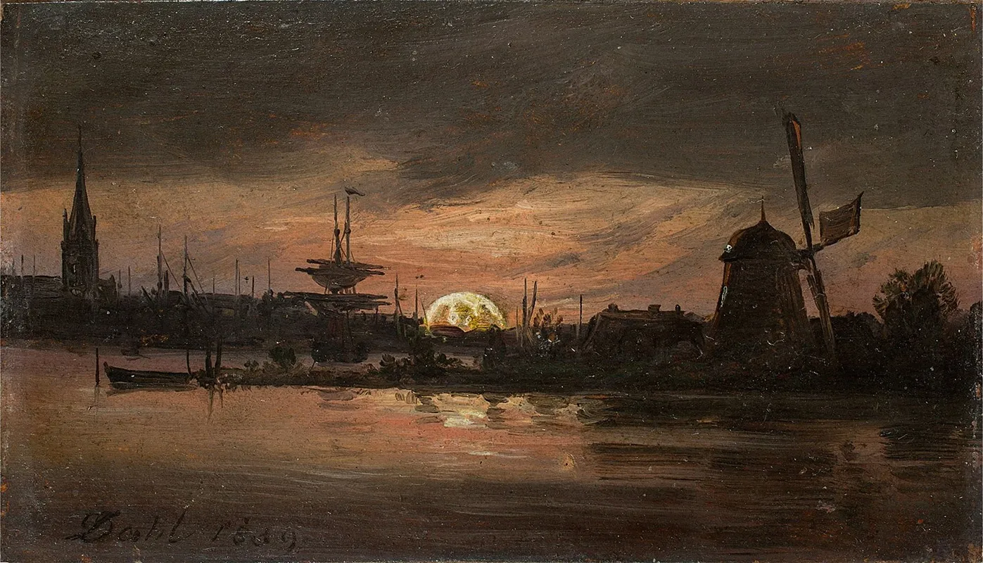 The Oder Near Swinemunde In Moonlight Wall Art by Johan Christian Dahl - High-Resolution Digital Print