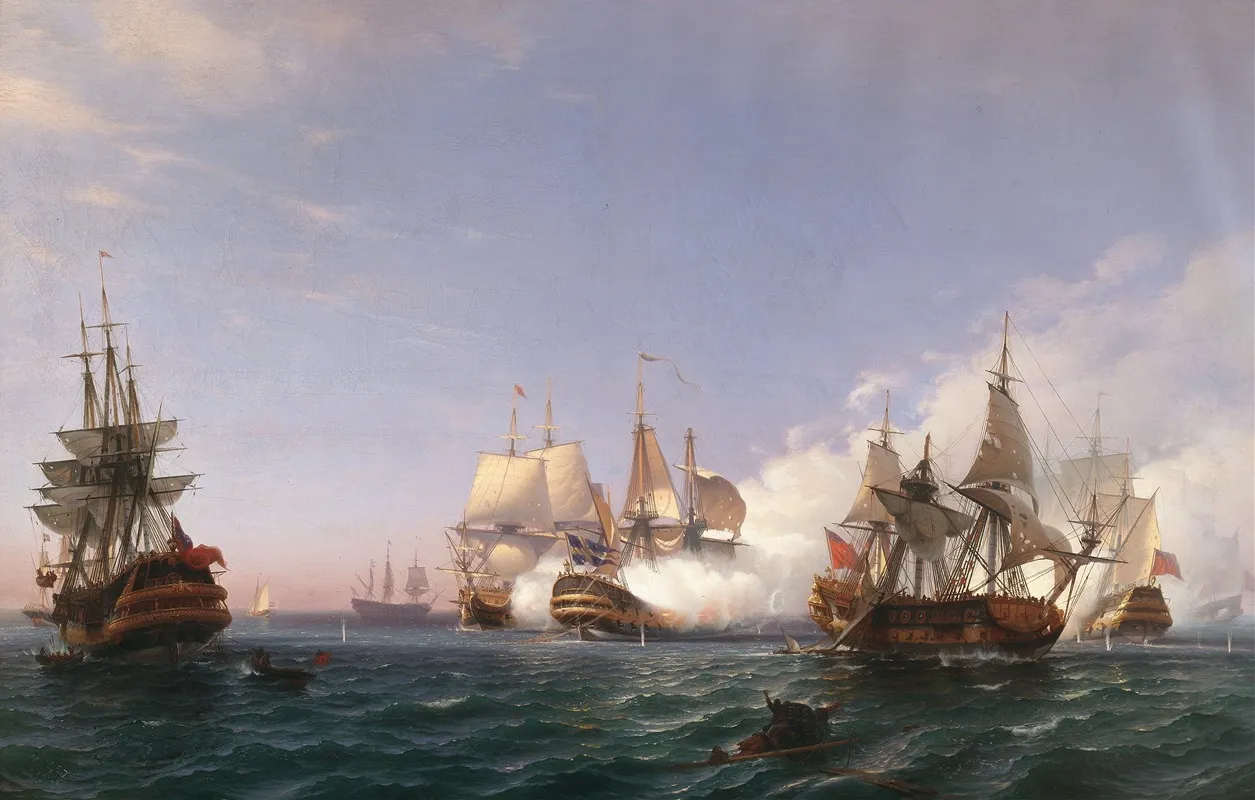 The Oland Fighting With English Men Of War In 1704 Wall Art by Albert Berg - High-Resolution Digital Print