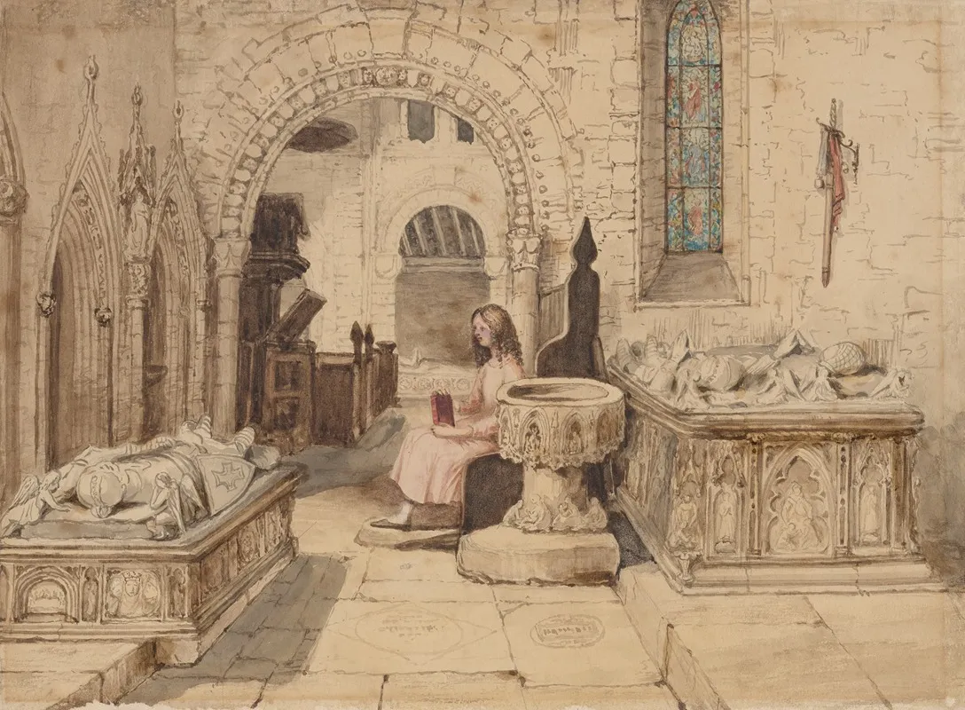 The Old Curiosity Shop Little Nell In The Church Wall Art by George Cattermole - High-Resolution Digital Print