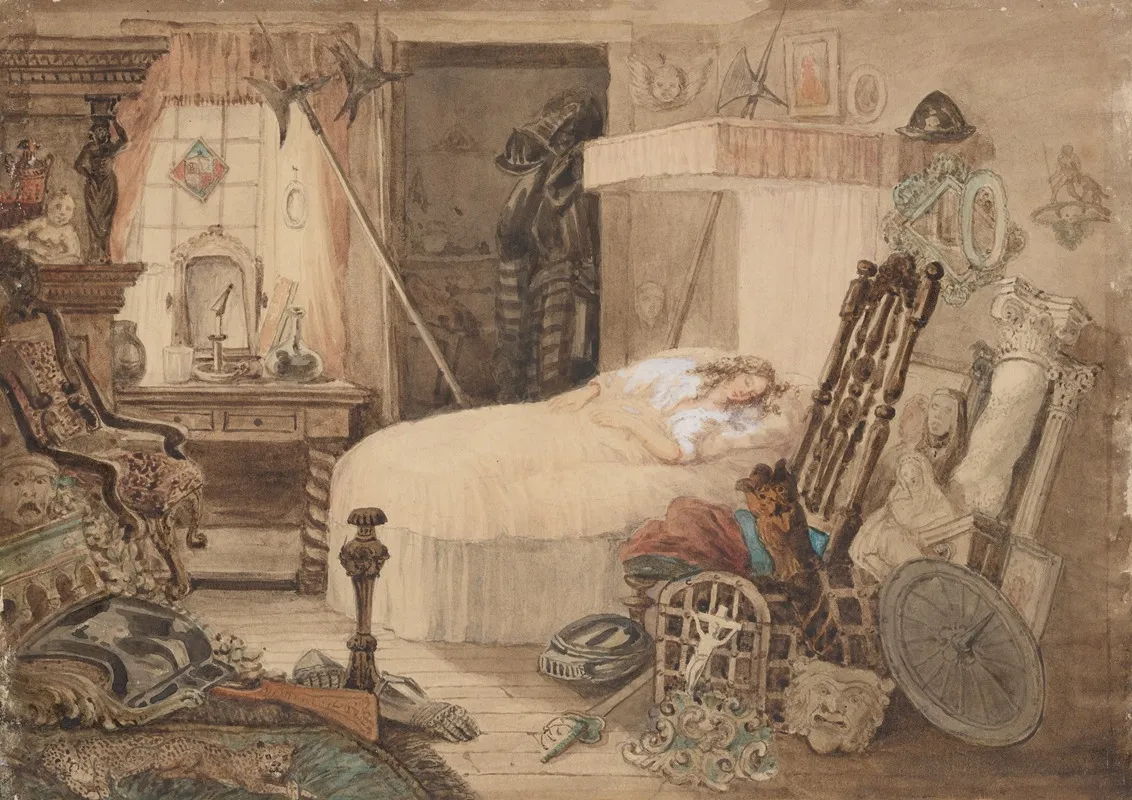 The Old Curiosity Shop The Bedroom In The Shop Wall Art by George Cattermole - High-Resolution Digital Print