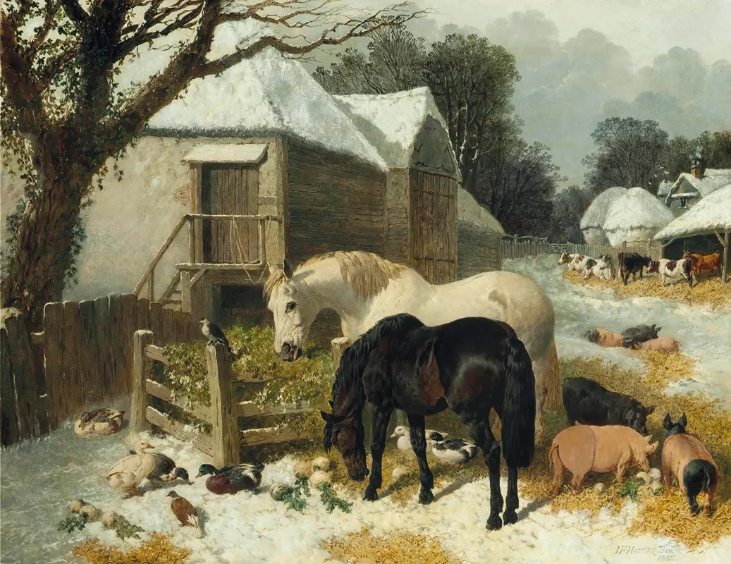 The Old Farmstead Winter Time Wall Art by John Frederick Herring Jr. - High-Resolution Digital Print