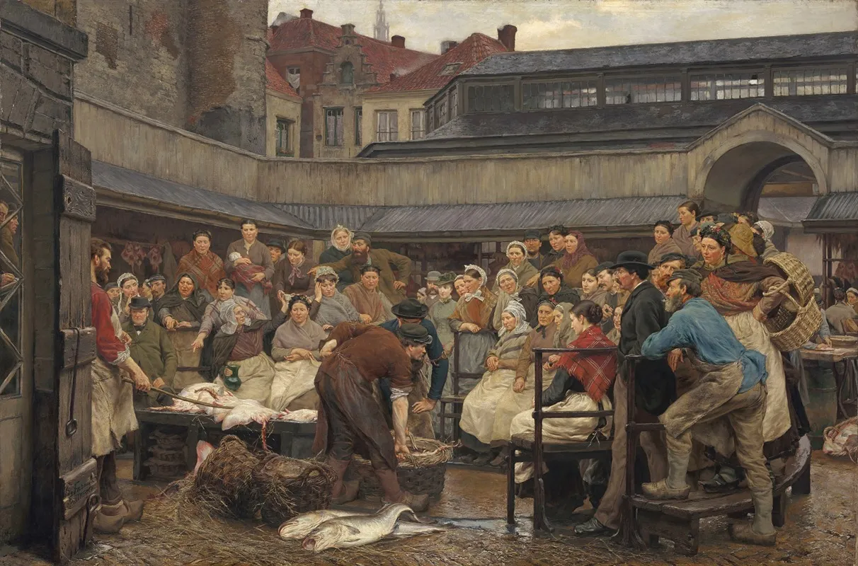 The Old Fish Market In Antwerp In 1882 Wall Art by Edgard Farasyn - High-Resolution Digital Print