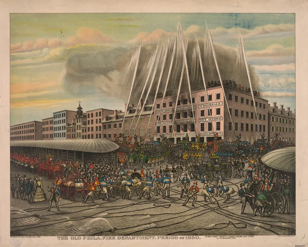 The Old Phila Fire Department Period Of 1850 Wall Art by Theodore Leonhardt - High-Resolution Digital Print