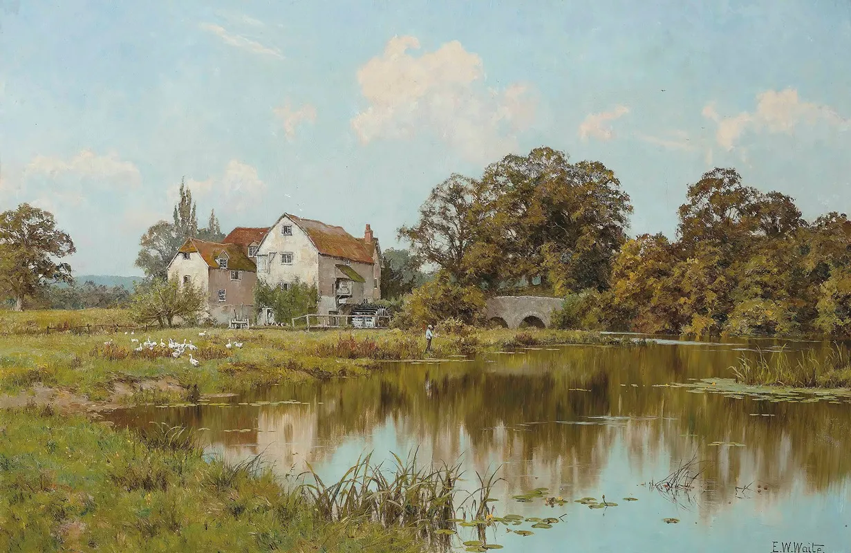 The Old Watermill Wall Art by Edward Wilkins Waite, - High-Resolution Digital Print