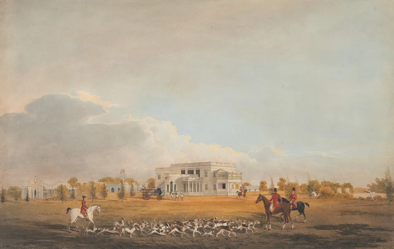 The Ootacamund Hunt Meeting At Mr Chalmers House At Gindy Madras 1845 Wall Art by Justinian Gantz - High-Resolution Digital Print