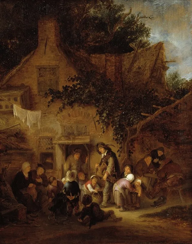 The Organ Grinder Outside A Cottage Wall Art by Adriaen van Ostade - High-Resolution Digital Print