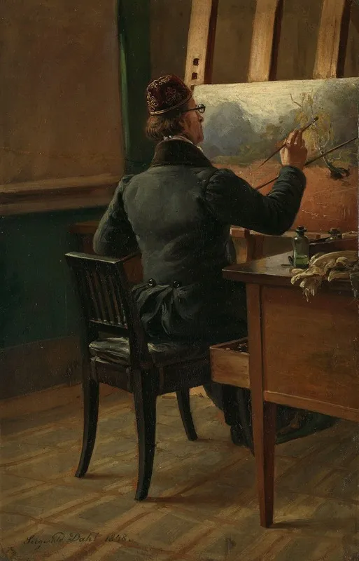 The Painter J C Dahl At His Easel Wall Art by Siegwald Dahl - High-Resolution Digital Print