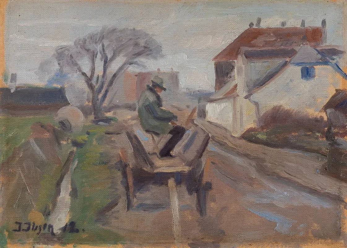 The Painter Olund Hansen Sitting In A Wagon Painting Wall Art by Immanuel Ibsen - High-Resolution Digital Print