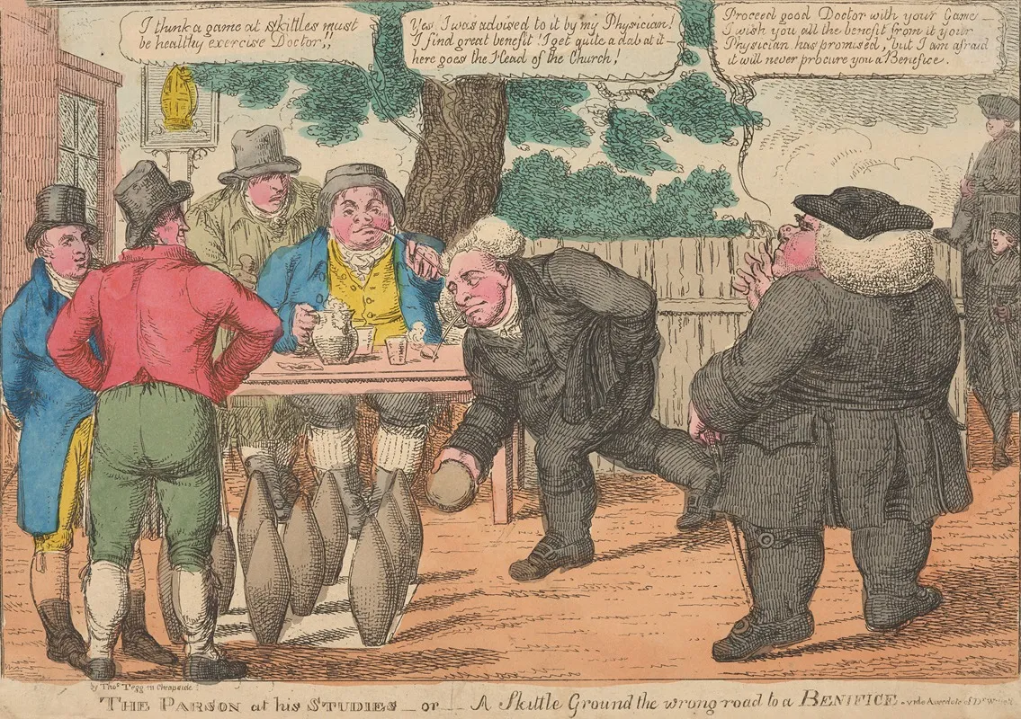 The Parson At His Studies Or A Skittle Ground The Wrong Road To A Benifice Vide Anecdote Of Dr Willett Wall Art by Robert Dighton - High-Resolution Digital Print