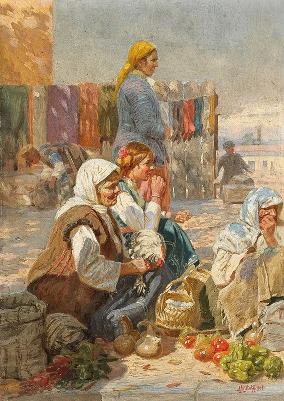 The Peasant Market Wall Art by Anton Mittoff (Mitov) - High-Resolution Digital Print