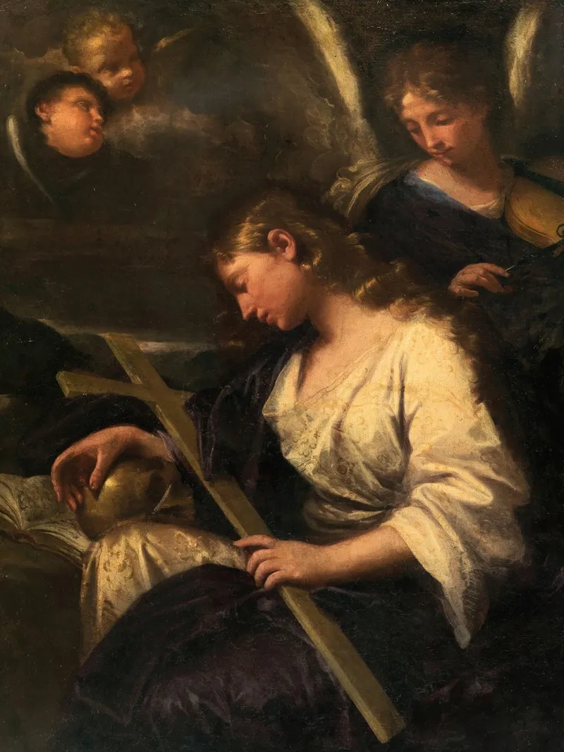 The Penitent Mary Magdalene Accompanied By An Angel Playing A Violin Behind Wall Art by Lorenzo Pasinelli - High-Resolution Digital Print