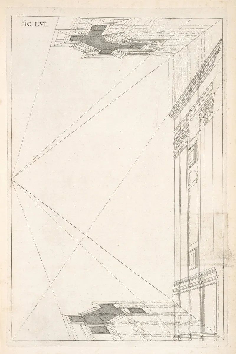 The Perspective Plans And Upright Of The Corinthian Design Foregoing Wall Art by Andrea Pozzo - High-Resolution Digital Print