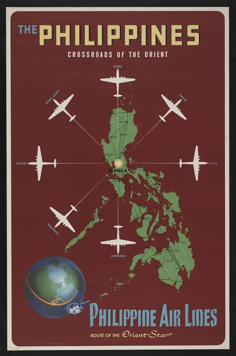 The Philippines Crossroads Of The Orient Philippine Air Lines Route Of The Orient Star Wall Art by Walther-Boland Associates - High-Resolution Digital Print