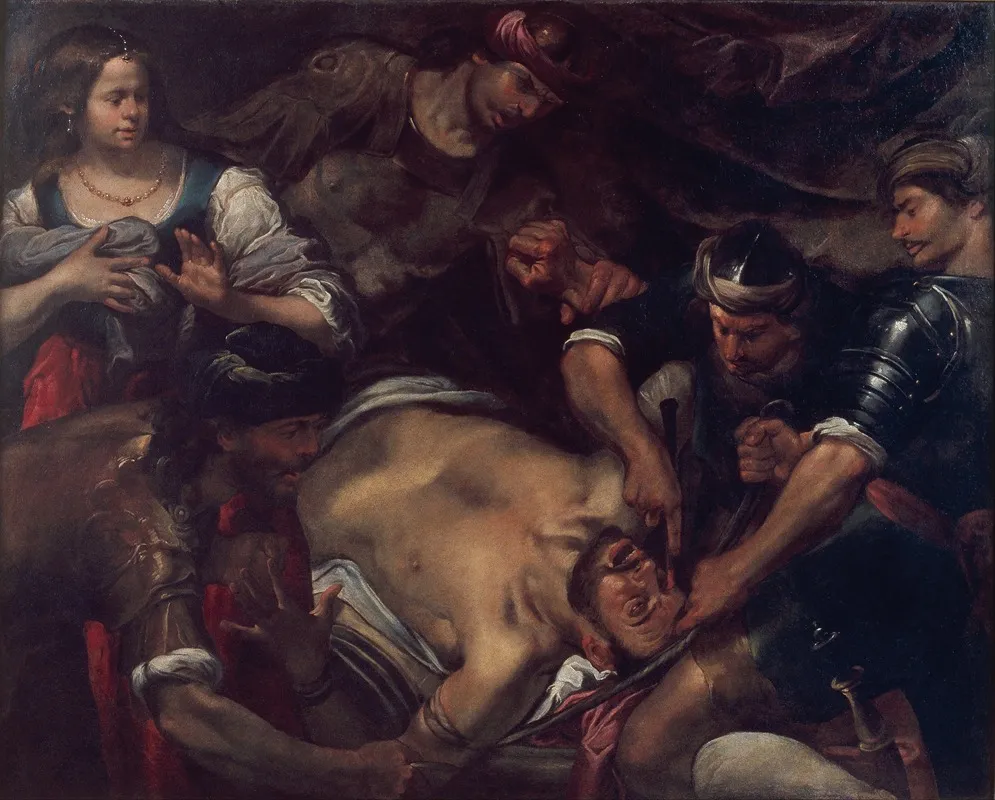 The Philistines Gouging Out Samsons Eyes Wall Art by Gioacchino Assereto - High-Resolution Digital Print