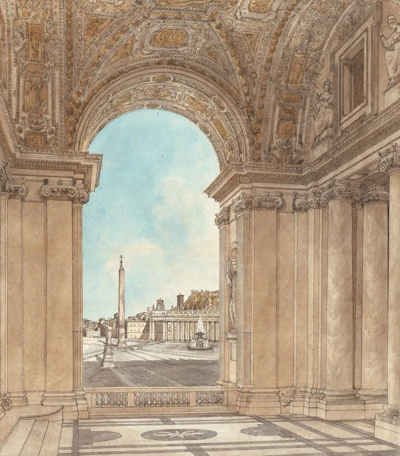 The Piazza Of Saint Peters Seen Through An Arch Of The Basilica Wall Art by Giacomo Quarenghi - High-Resolution Digital Print