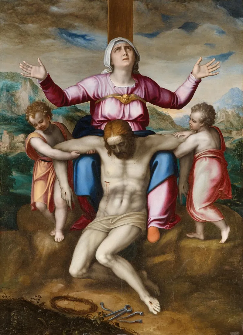 The Pieta With Two Angels Wall Art by Marcello Venusti - High-Resolution Digital Print
