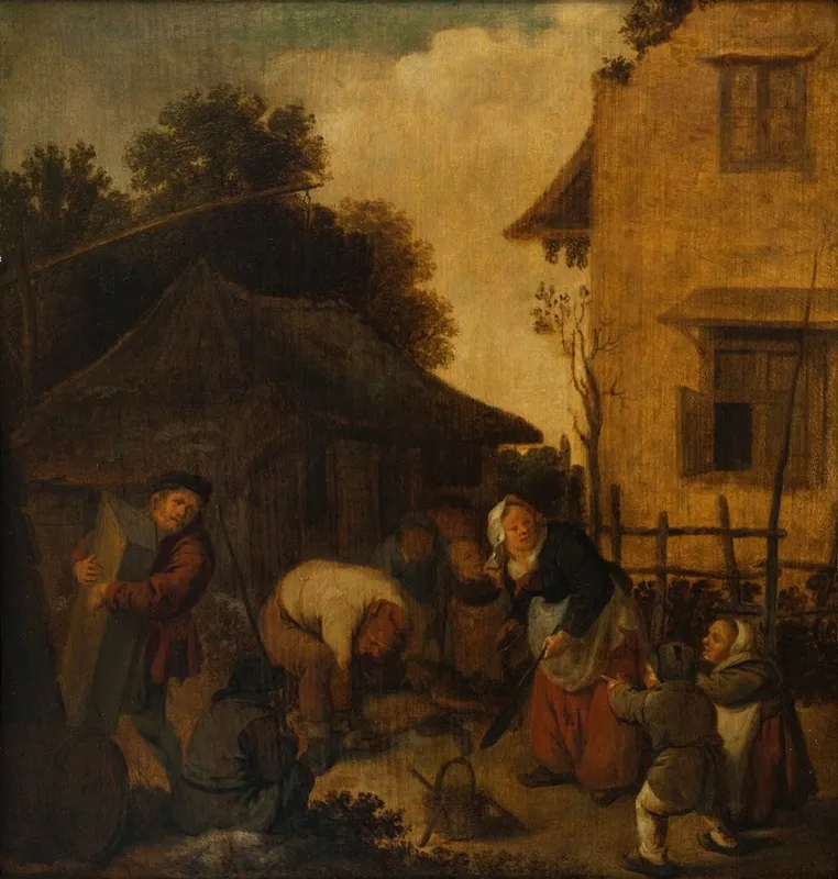 The Pig Slaughter Wall Art by Jan Miense Molenaer - High-Resolution Digital Print