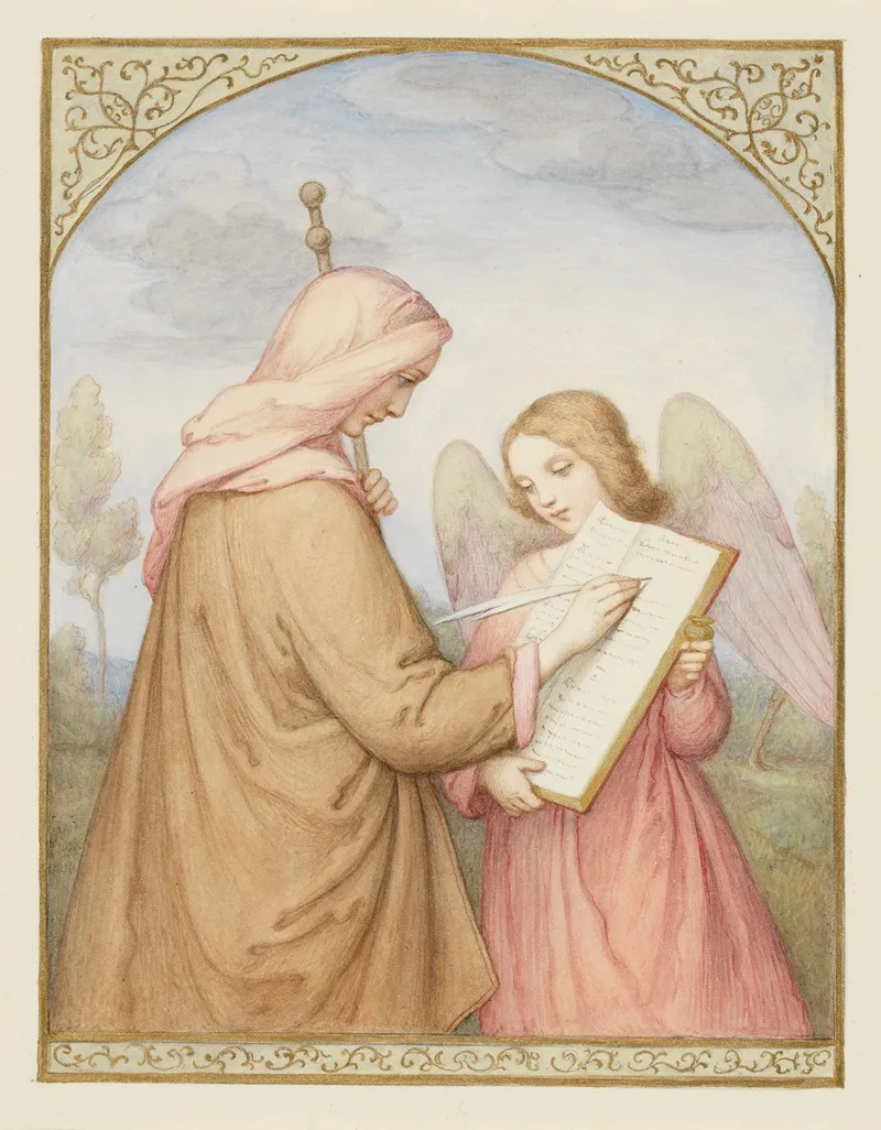 The Pilgrim Inscribing Herself In The Book Of God Held By An Angel Wall Art by Marie Ellenrieder - High-Resolution Digital Print
