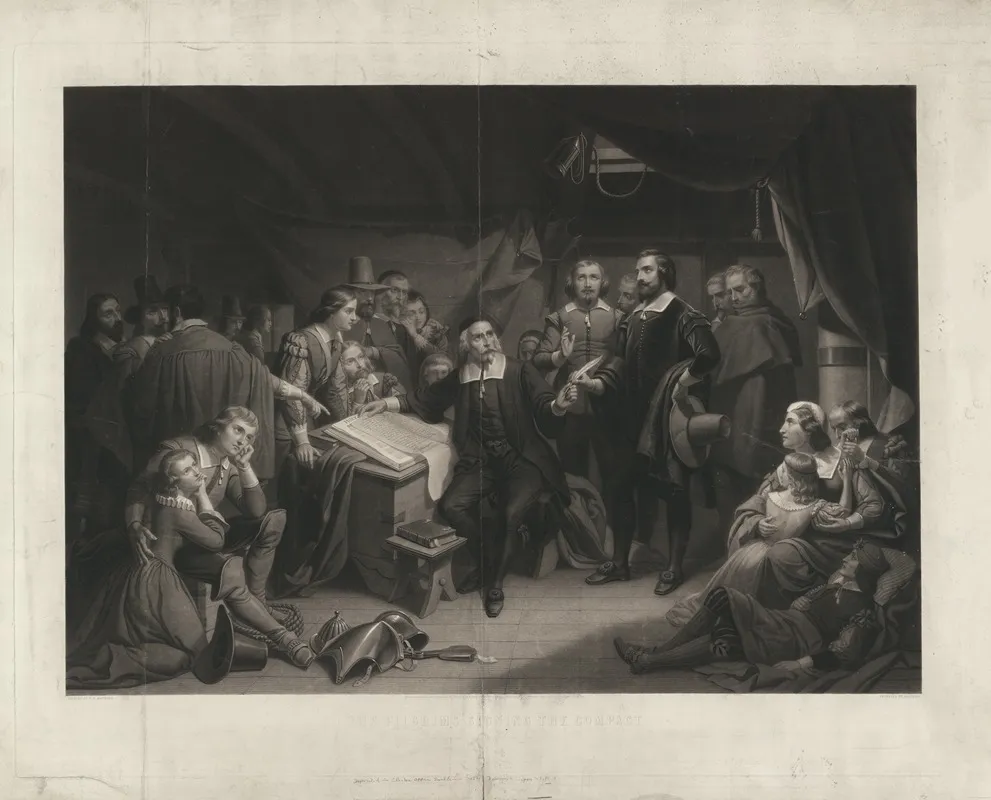 The Pilgrims Signing The Compact On Board The May Flower Nov 11th 1620 Wall Art by Tompkins Harrison Matteson - High-Resolution Digital Print