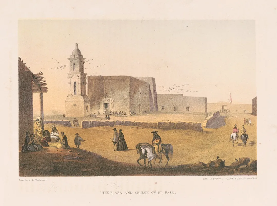 The Plaza And Church Of El Paso Wall Art by Sarony, Major &amp; Knapp Lith. - High-Resolution Digital Print