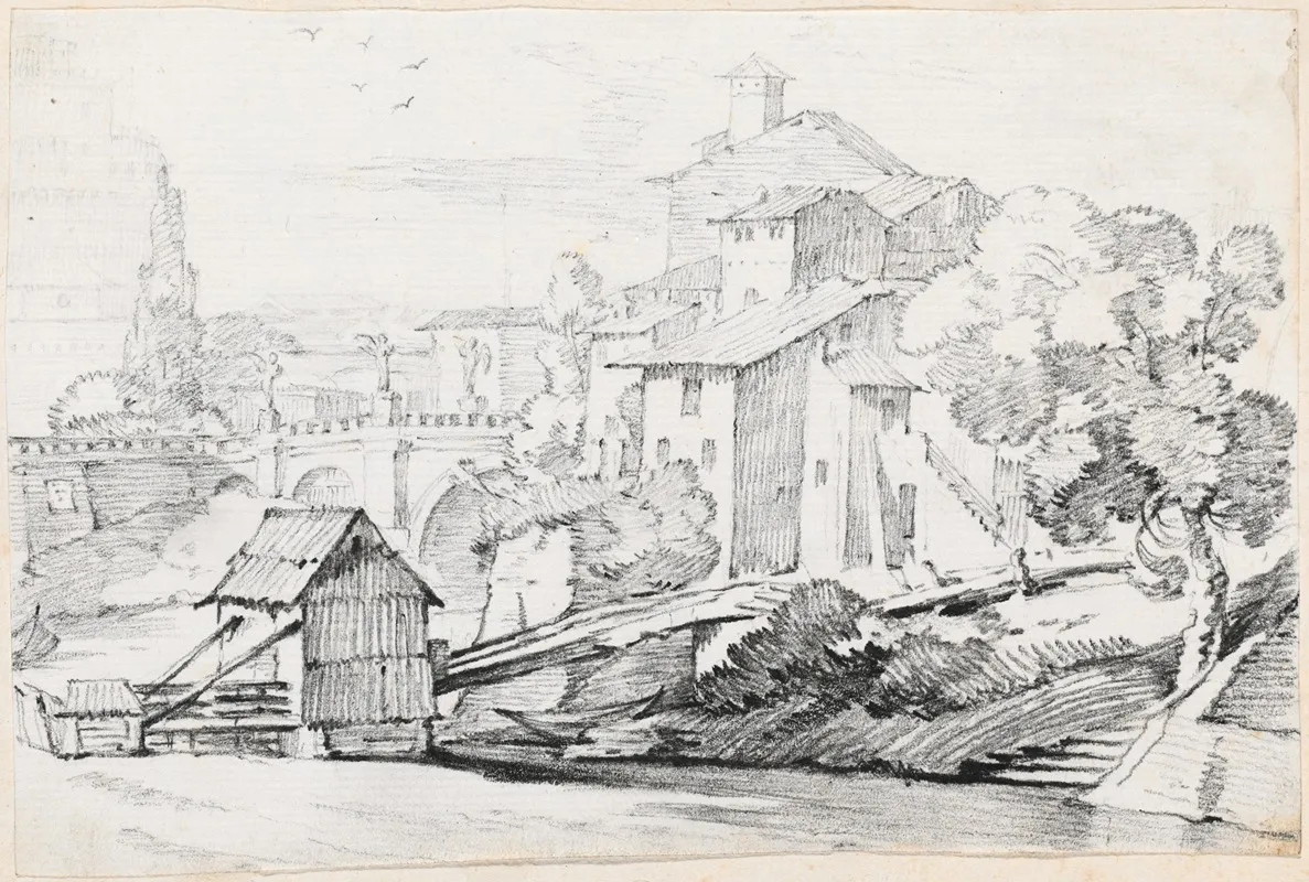 The Ponte Santangelo And Houses On The East Bank Of The Tiber