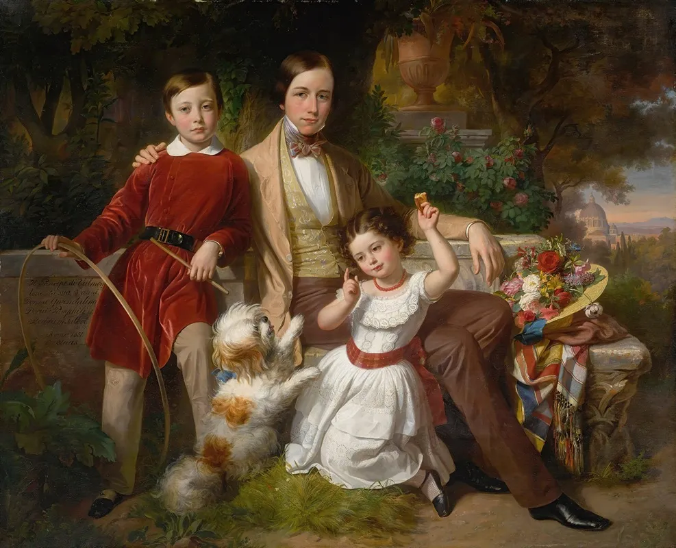 The Prince Of Valmontone With The Donna Gwendalina Doria Pamphili And Bertram Talbot In A Villa Garden