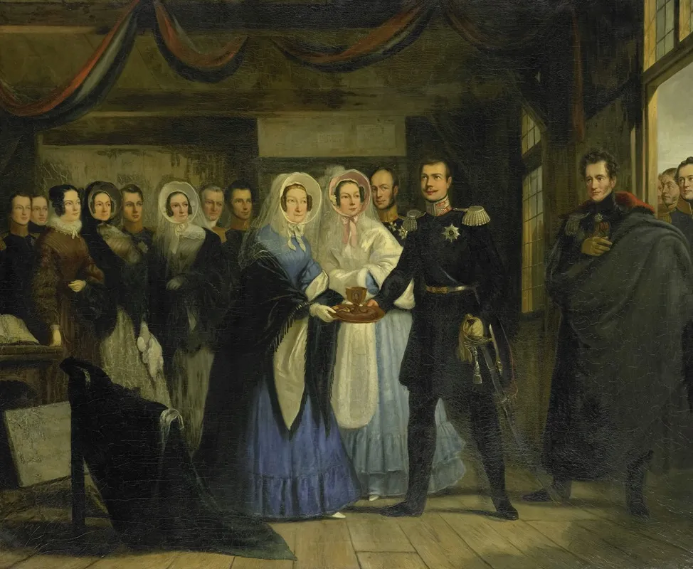 The Princess Of Orange Receiving Alexander Ii 1818 1881 Grand Duke And Heir To The Throne Of Russia In The Czar Peters House In Zaandam Wall Art by Christiaan Julius Lodewijk Portman - High-Resolution Digital Print