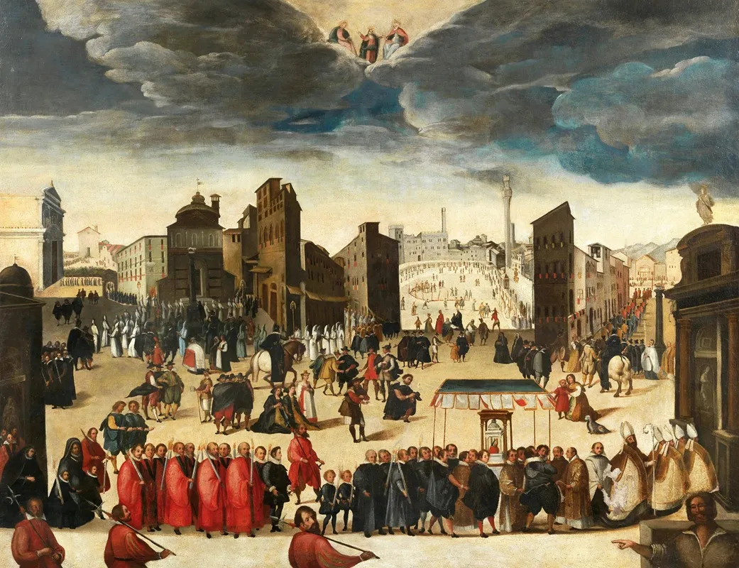 The Procession Celebrating The Consecration Of The Insigne Collegiata Di Santa Maria In Provenzano Siena Wall Art by Antonio di Taddeo Gregori - High-Resolution Digital Print