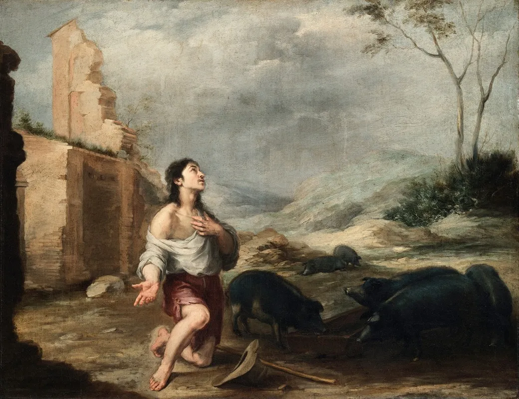 The Prodigal Son Feeding Swine Wall Art by Bartolomé Estebán Murillo - High-Resolution Digital Print
