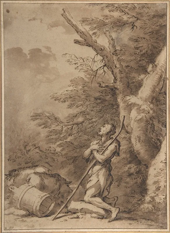 The Prodigal Son Kneeling Repentant Among Swine Wall Art by Salvator Rosa - Canvas Print