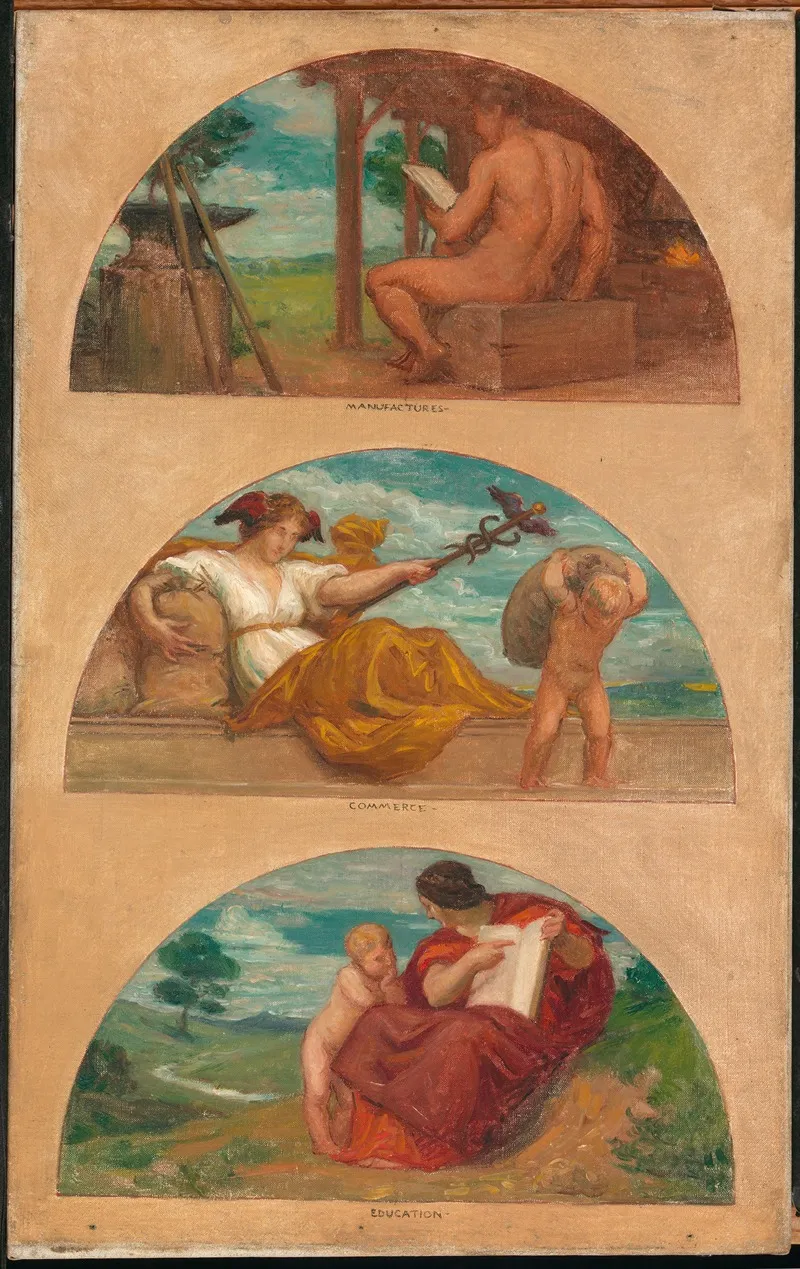 The Progress Of Civilization The Forge Commerce And Education Mural Study State Capitol Des Moines Iowa Wall Art by Kenyon Cox - High-Resolution Digital Print