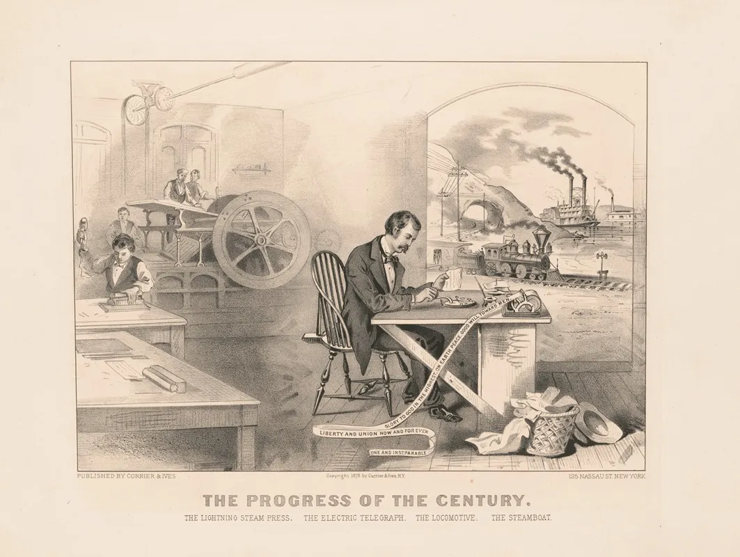 The Progress Of The Century The Lightning Steam Press The Electric Telegraph The Locomotive And The Steamboat 2