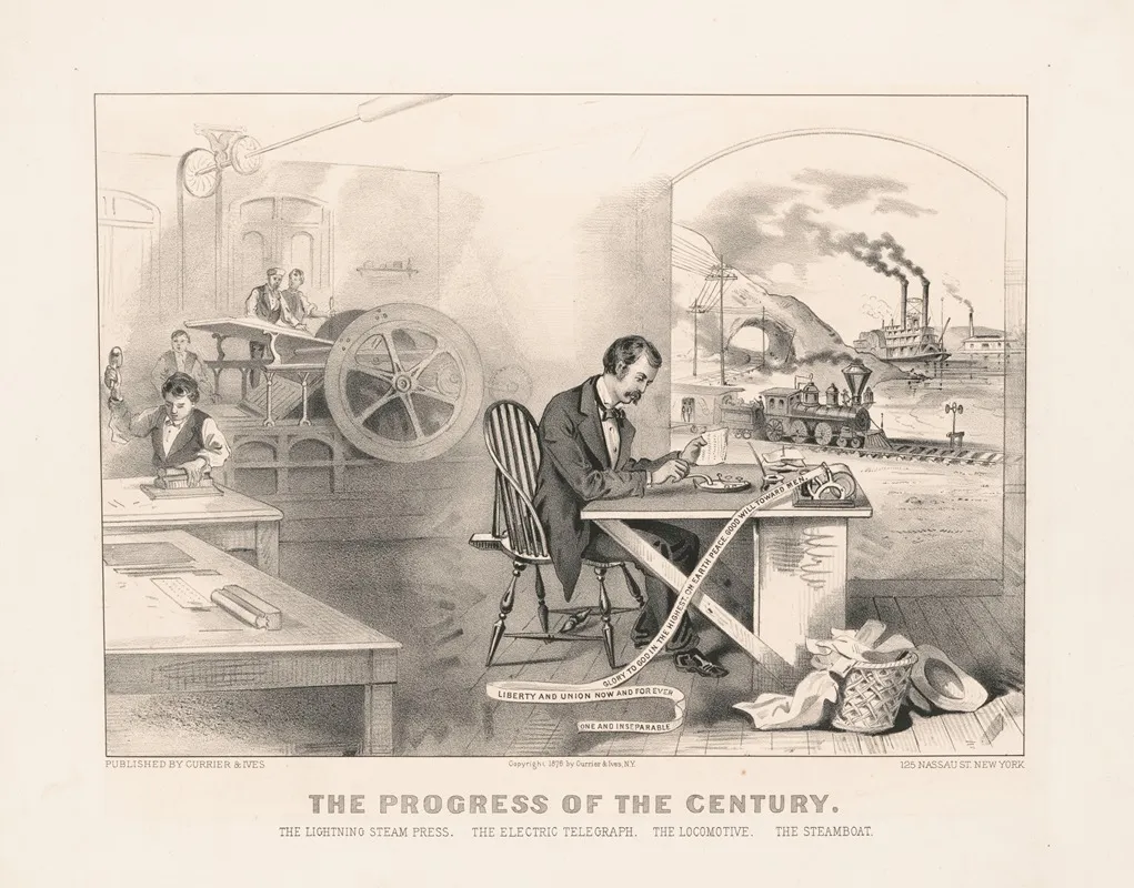 The Progress Of The Century The Lightning Steam Press The Electric Telegraph The Locomotive And The Steamboat