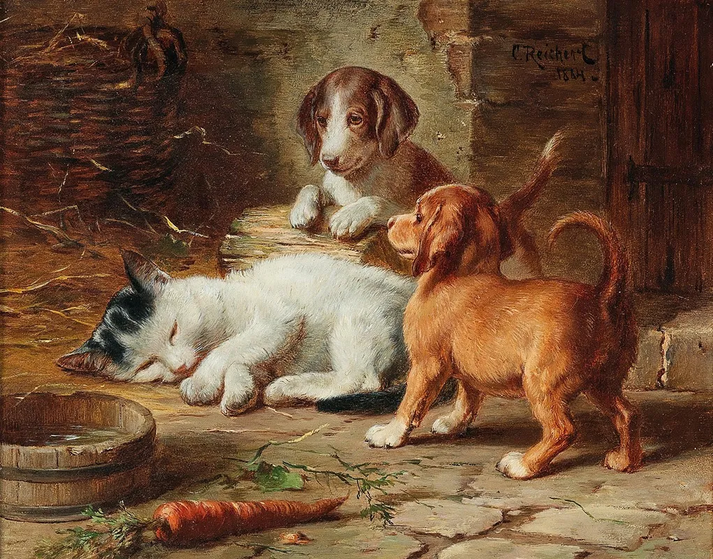 The Puppies Are Awake Wall Art by Carl Reichert - High-Resolution Digital Print