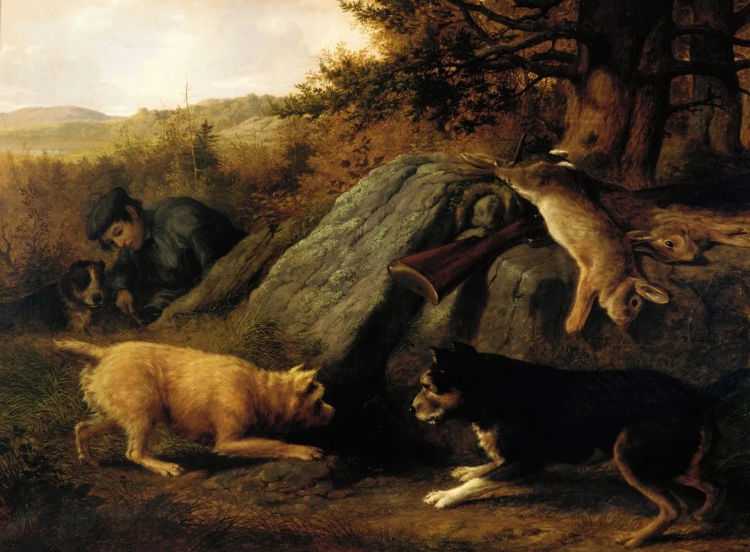The Rabbit Hunters Wall Art by Thomas Hewes Hinckley - High-Resolution Digital Print