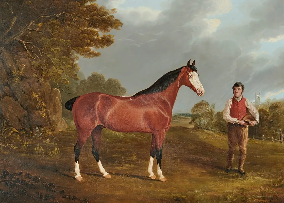 The Racehorse Whiteface With Groom J Gilham Wall Art by John Frederick Herring Snr. - High-Resolution Digital Print