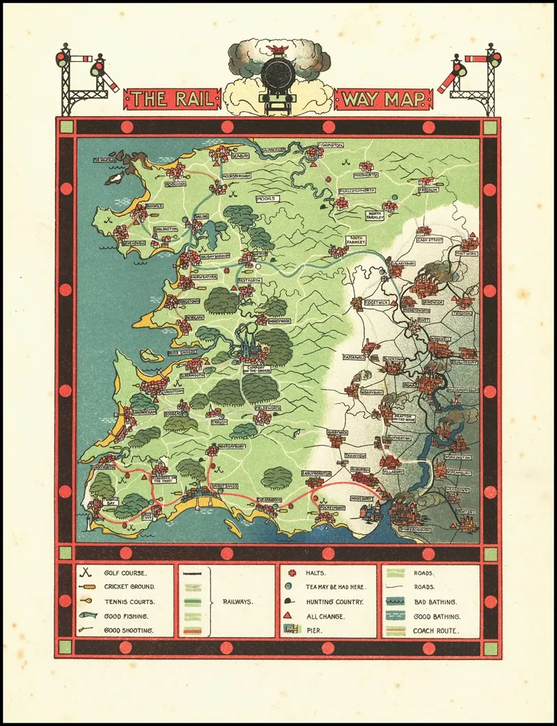 The Rail Way Map Wall Art by Gilbert Anthony Pownall - High-Resolution Digital Print