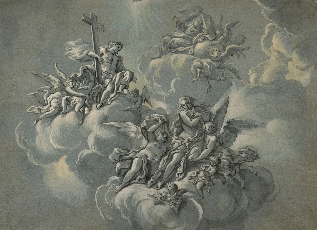 The Rapture Of Mary Magdelene Christ And God The Father Wall Art by Carlo Carlone - High-Resolution Digital Print