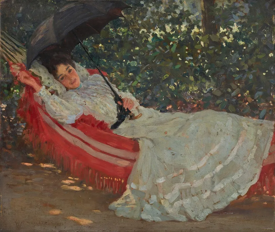 The Red Hammock Wall Art by William Henry Margetson - High-Resolution Digital Print